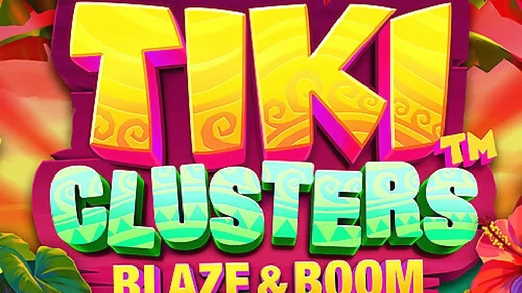 Tampilan visual permainan slot Tiki Clusters Blaze & Boom dengan tema tropis