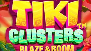 Tampilan visual permainan slot Tiki Clusters Blaze & Boom dengan tema tropis