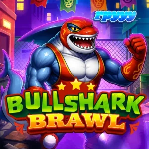 Tampilan visual slot Bullshark Brawl dengan karakter hiu pegulat